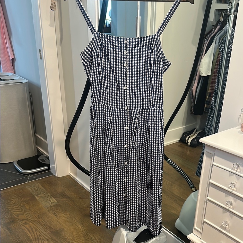 Brooks Brothers Navy and White Checkered Midi Dress